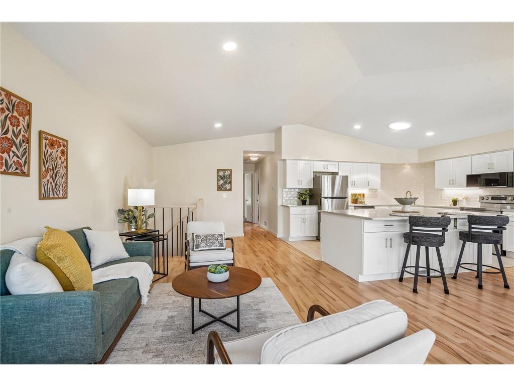 Renovated open living room and kitchen